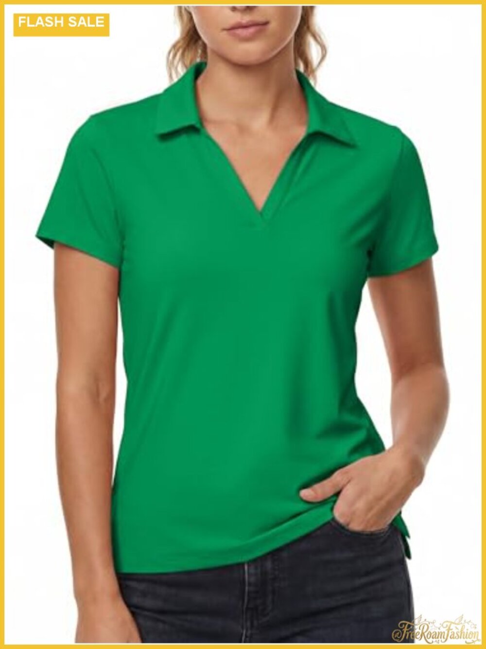 Womens Golf Polo Shirt V Neck UPF50+ Quick Dry Business Casual Top